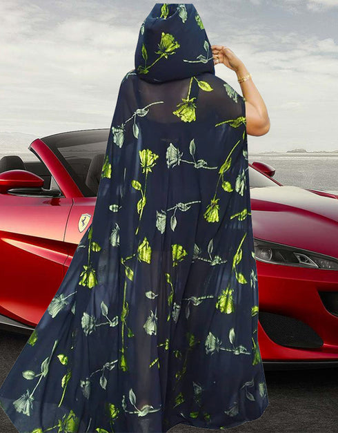 Muslim Sets Dress with Flower Pattern Printing in Dubai Abaya Style